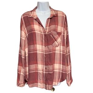 Cloth & Stone Rose and Cream Plaid Shirt